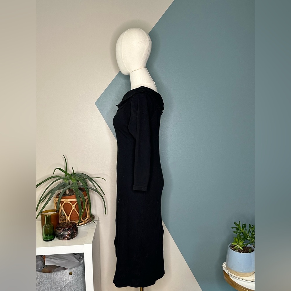 Vintage Forenza Italy Black Off Shoulder Knit Dress Women’s M Cotton 3/4 Sleeve - Picture 4 of 14
